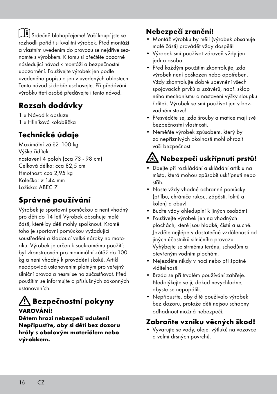Rozsah dodávky, Technické údaje, Správné používání | Bezpečnostní pokyny | Crivit AS-1543 User Manual | Page 16 / 28