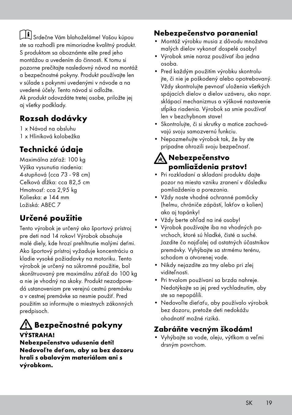 Rozsah dodávky, Technické údaje, Určené použitie | Bezpečnostné pokyny | Crivit AS-1543 User Manual | Page 19 / 28