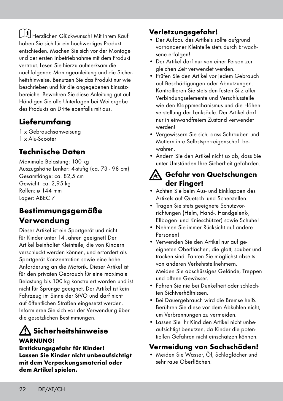 Lieferumfang, Technische daten, Bestimmungsgemäße verwendung | Sicherheitshinweise | Crivit AS-1543 User Manual | Page 22 / 28