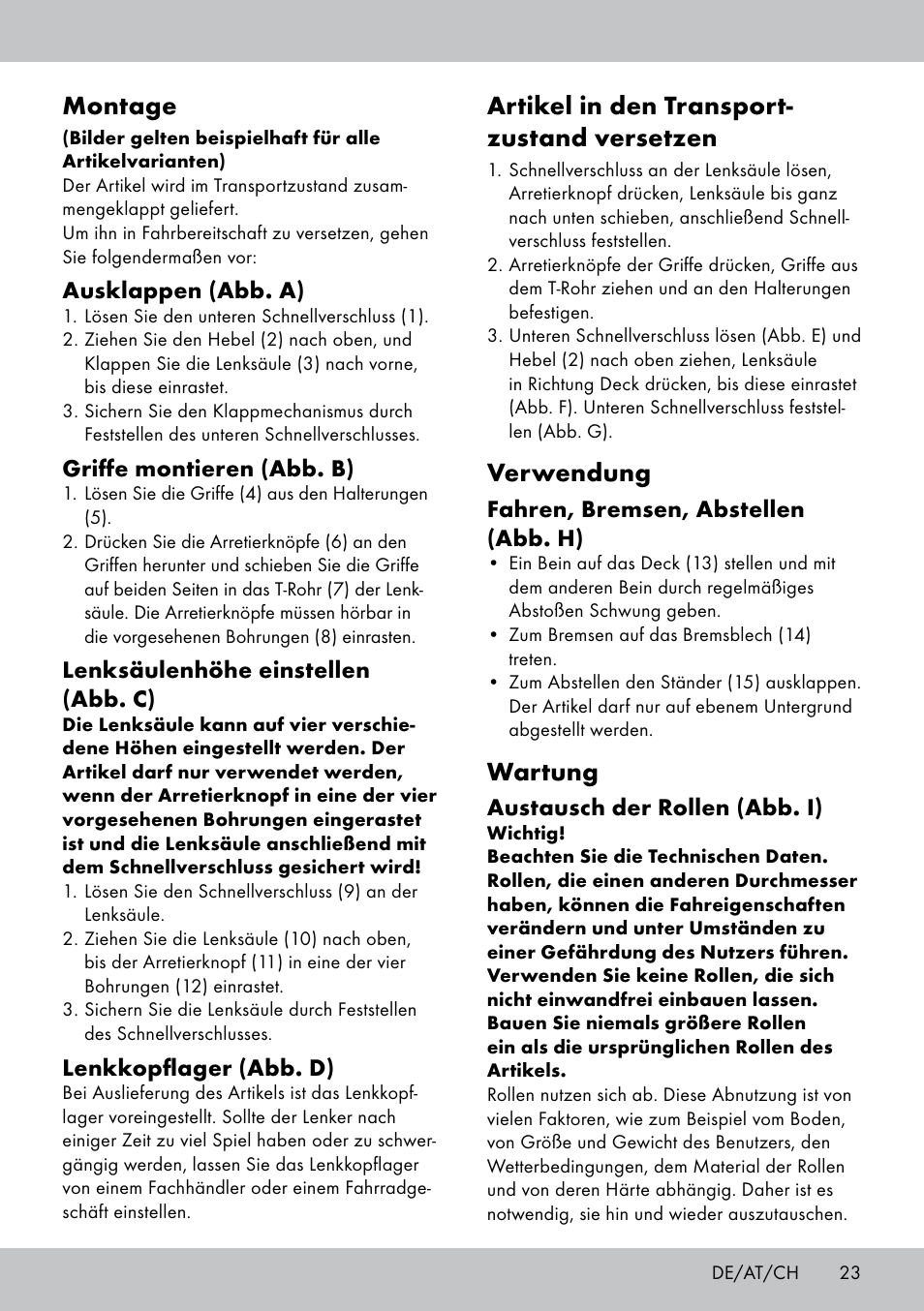 Montage, Artikel in den transport- zustand versetzen, Verwendung | Wartung | Crivit AS-1543 User Manual | Page 23 / 28