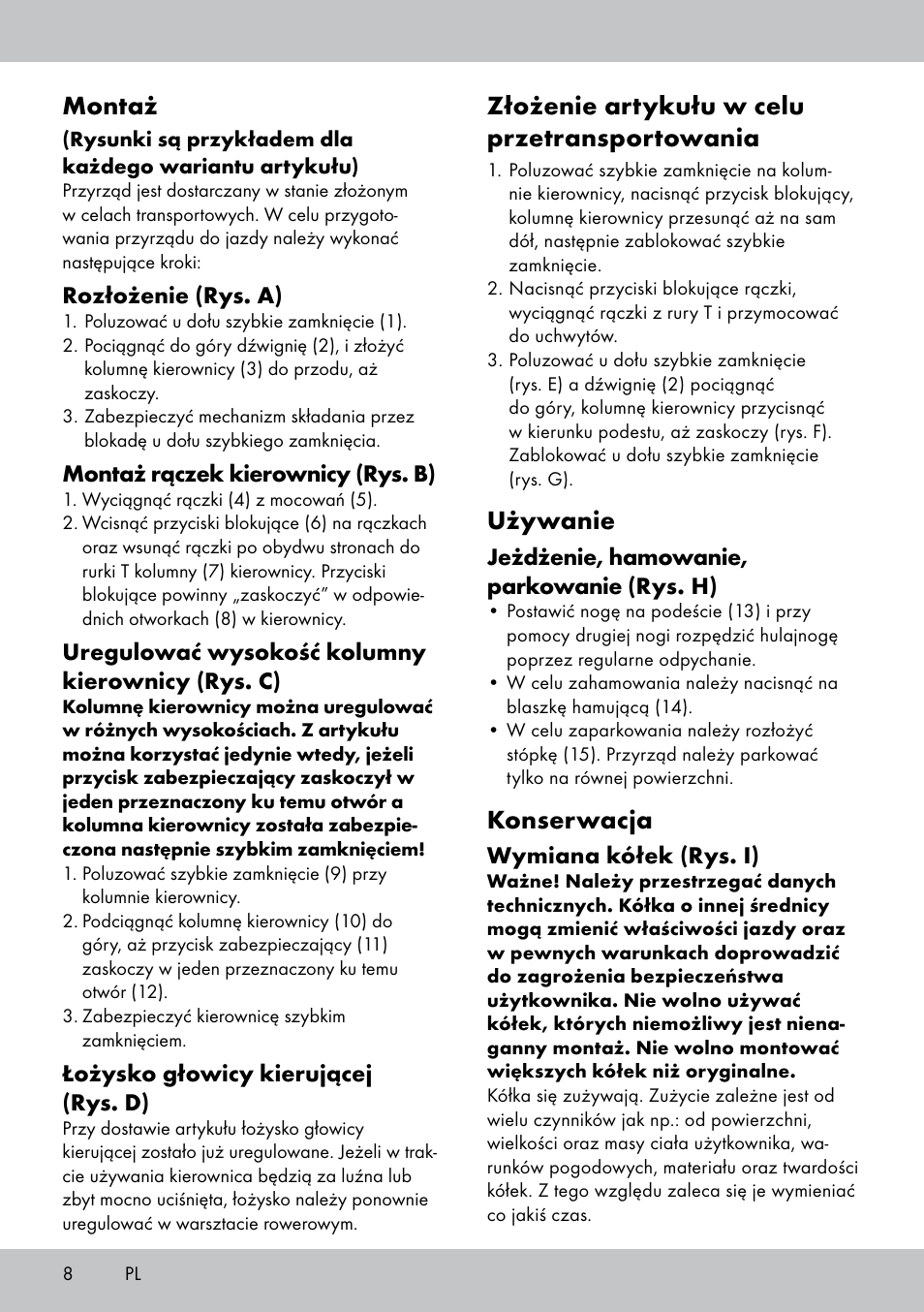 Montaż, Złożenie artykułu w celu przetransportowania, Używanie | Konserwacja | Crivit AS-1543 User Manual | Page 8 / 28