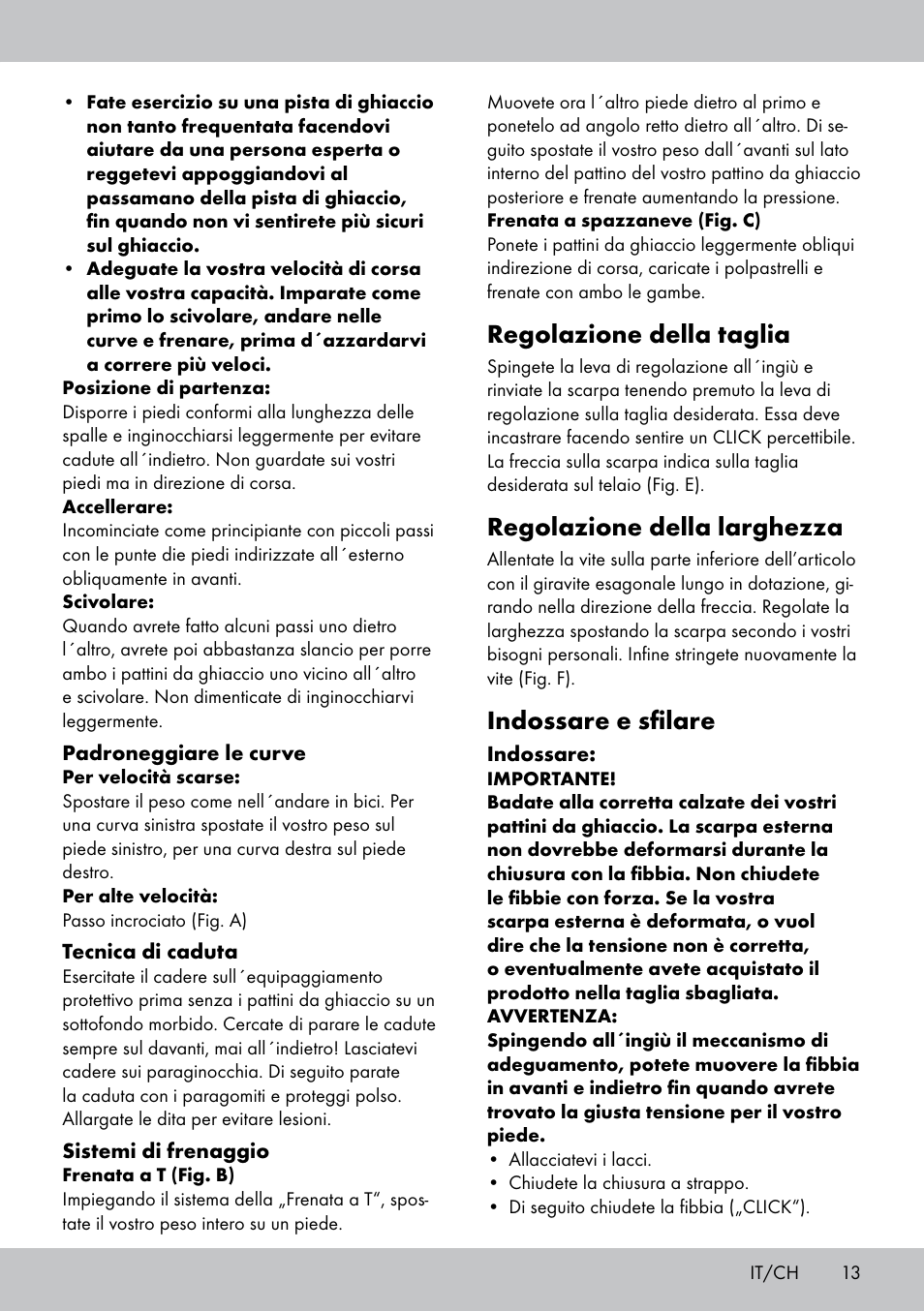 Regolazione della taglia, Regolazione della larghezza, Indossare e sfilare | Crivit KI-1431 User Manual | Page 13 / 24