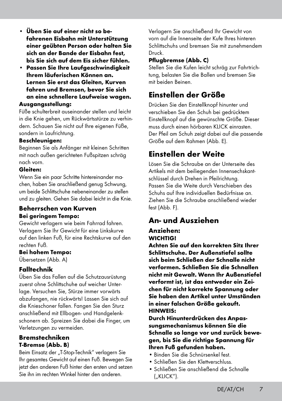 Einstellen der größe, Einstellen der weite, An- und ausziehen | Crivit KI-1431 User Manual | Page 7 / 24