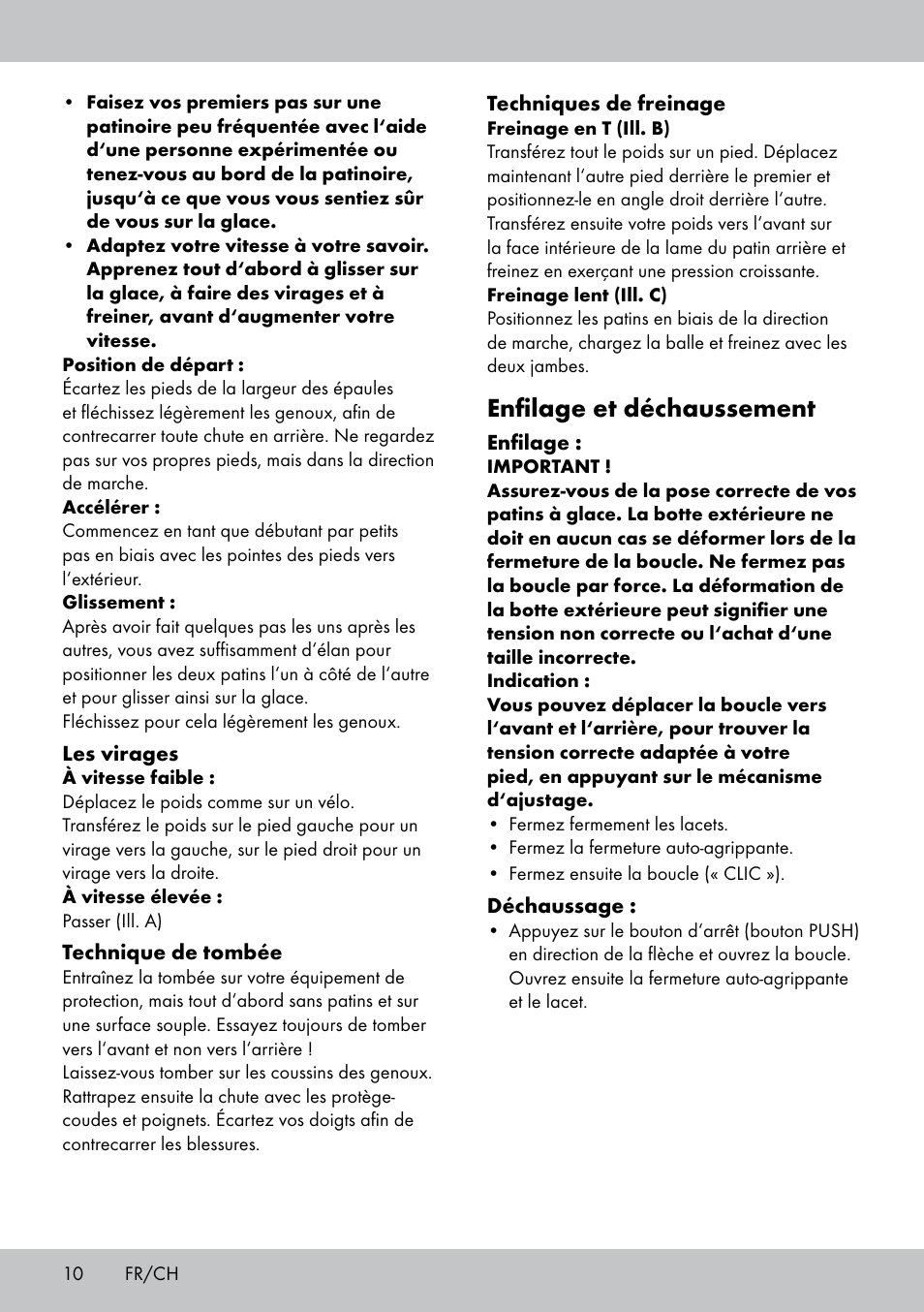 Enfilage et déchaussement | Crivit EW-1441 User Manual | Page 10 / 24