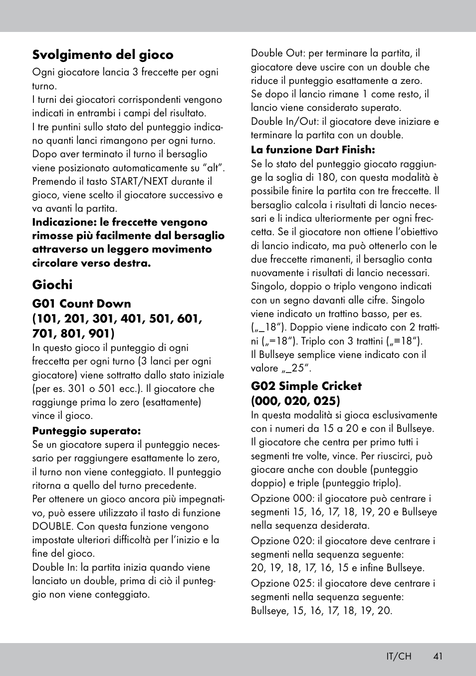 Svolgimento del gioco, Giochi | Crivit DS-1532 User Manual | Page 41 / 82