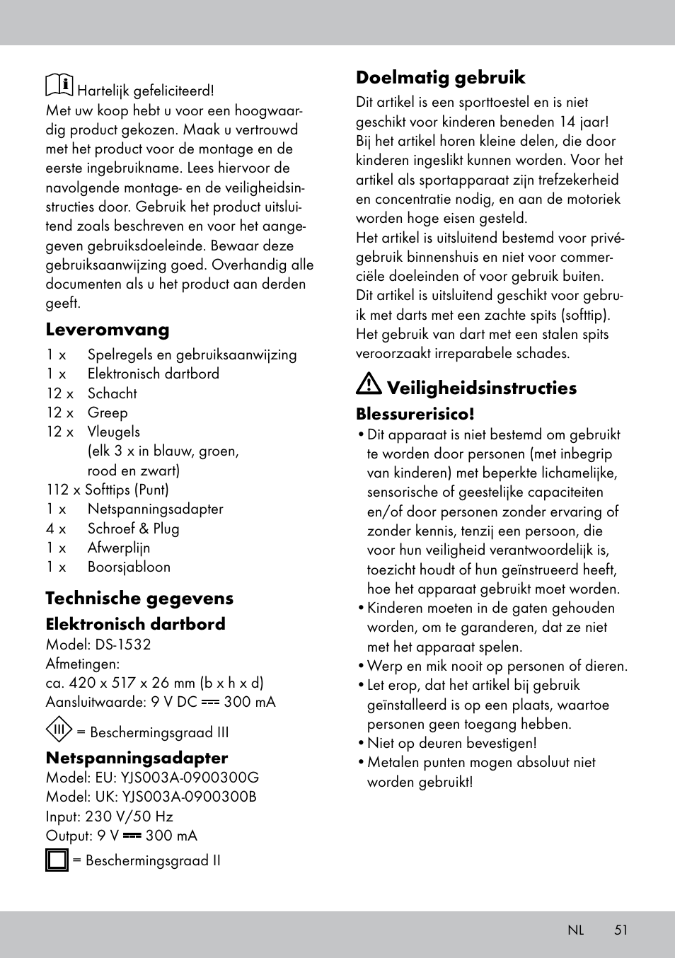 Leveromvang, Technische gegevens, Doelmatig gebruik | Veiligheidsinstructies | Crivit DS-1532 User Manual | Page 51 / 82