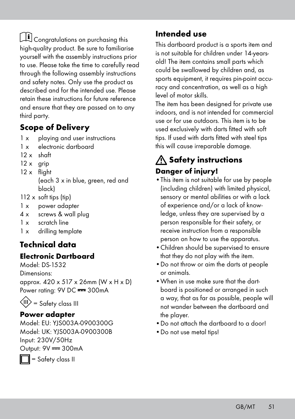 Scope of delivery, Technical data, Intended use | Safety instructions | Crivit DS-1532 User Manual | Page 51 / 82