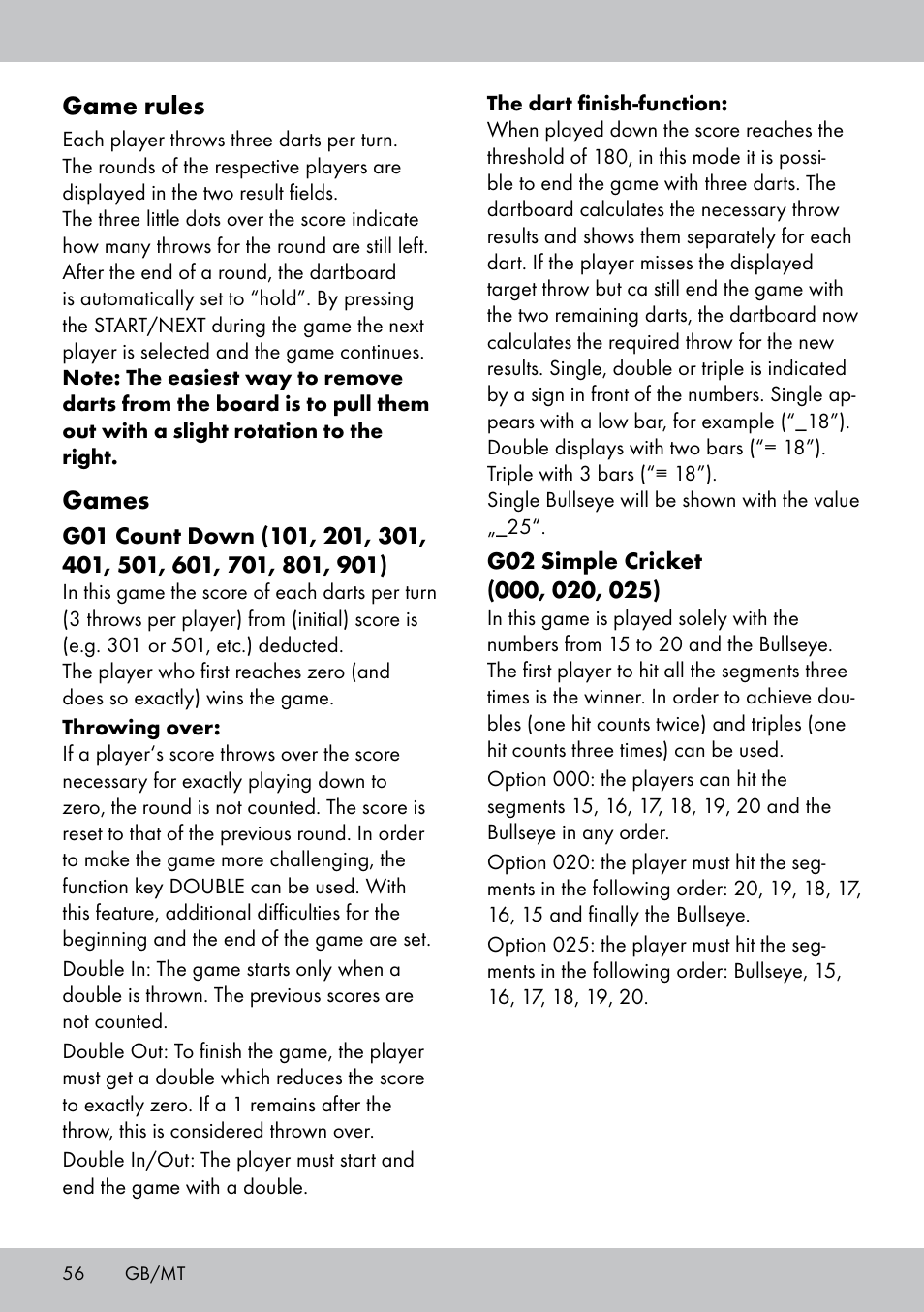 Game rules, Games | Crivit DS-1532 User Manual | Page 56 / 82