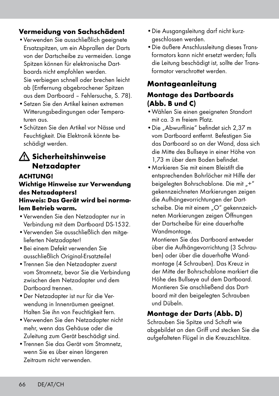 Montageanleitung, Sicherheitshinweise netzadapter | Crivit DS-1532 User Manual | Page 66 / 82