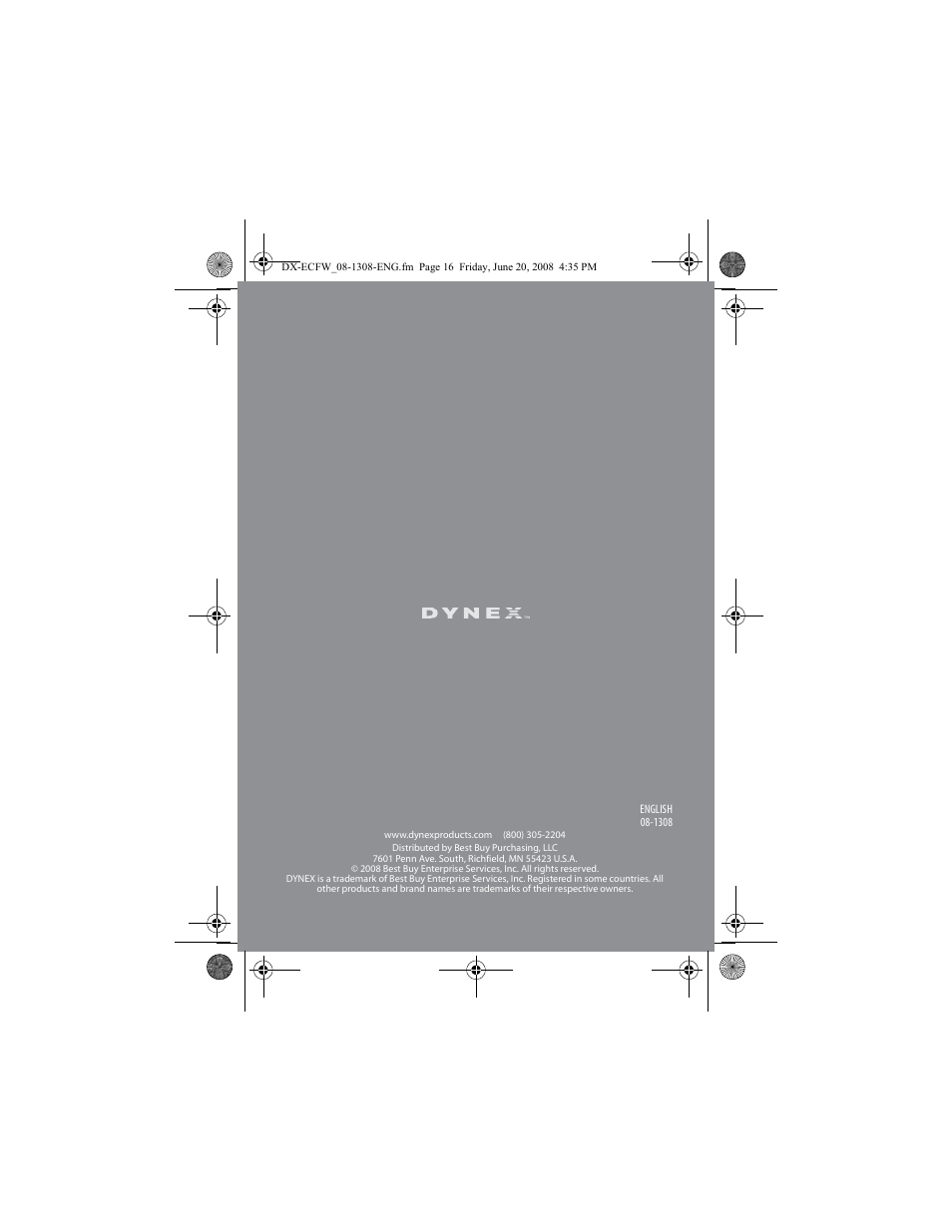 Dynex DX-ECFW User Manual | Page 16 / 16