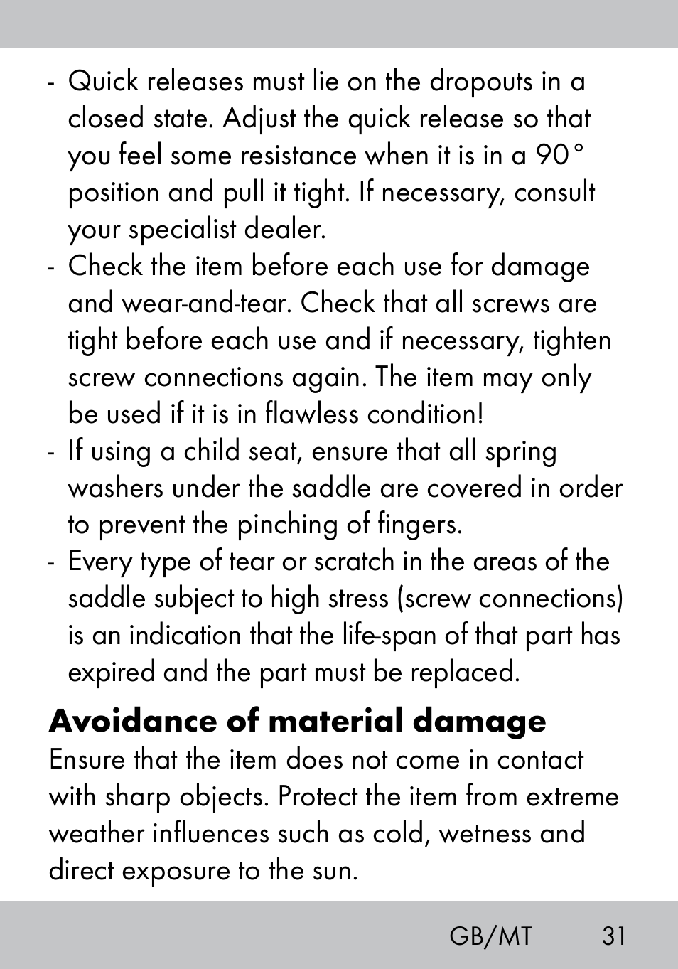 Avoidance of material damage | Crivit MS-1574 User Manual | Page 31 / 48