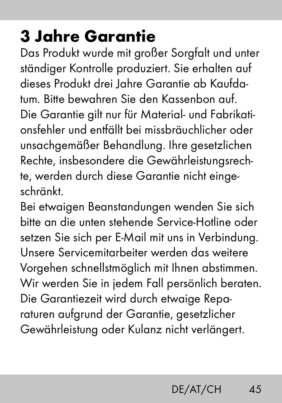 3 jahre garantie | Crivit MS-1574 User Manual | Page 45 / 48