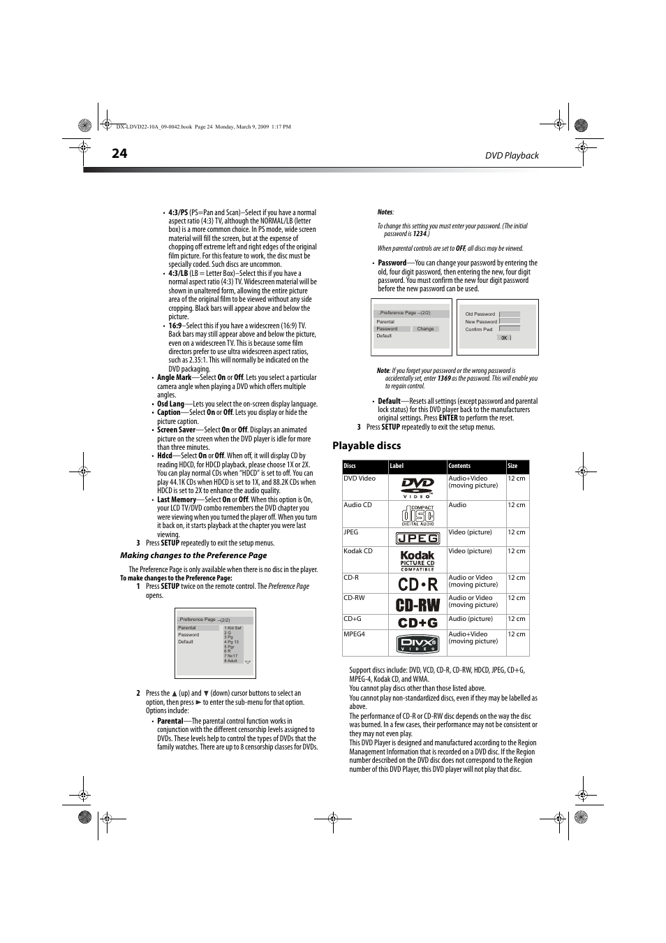 Playable discs | Dynex DX-LDVD22-10A User Manual | Page 28 / 32