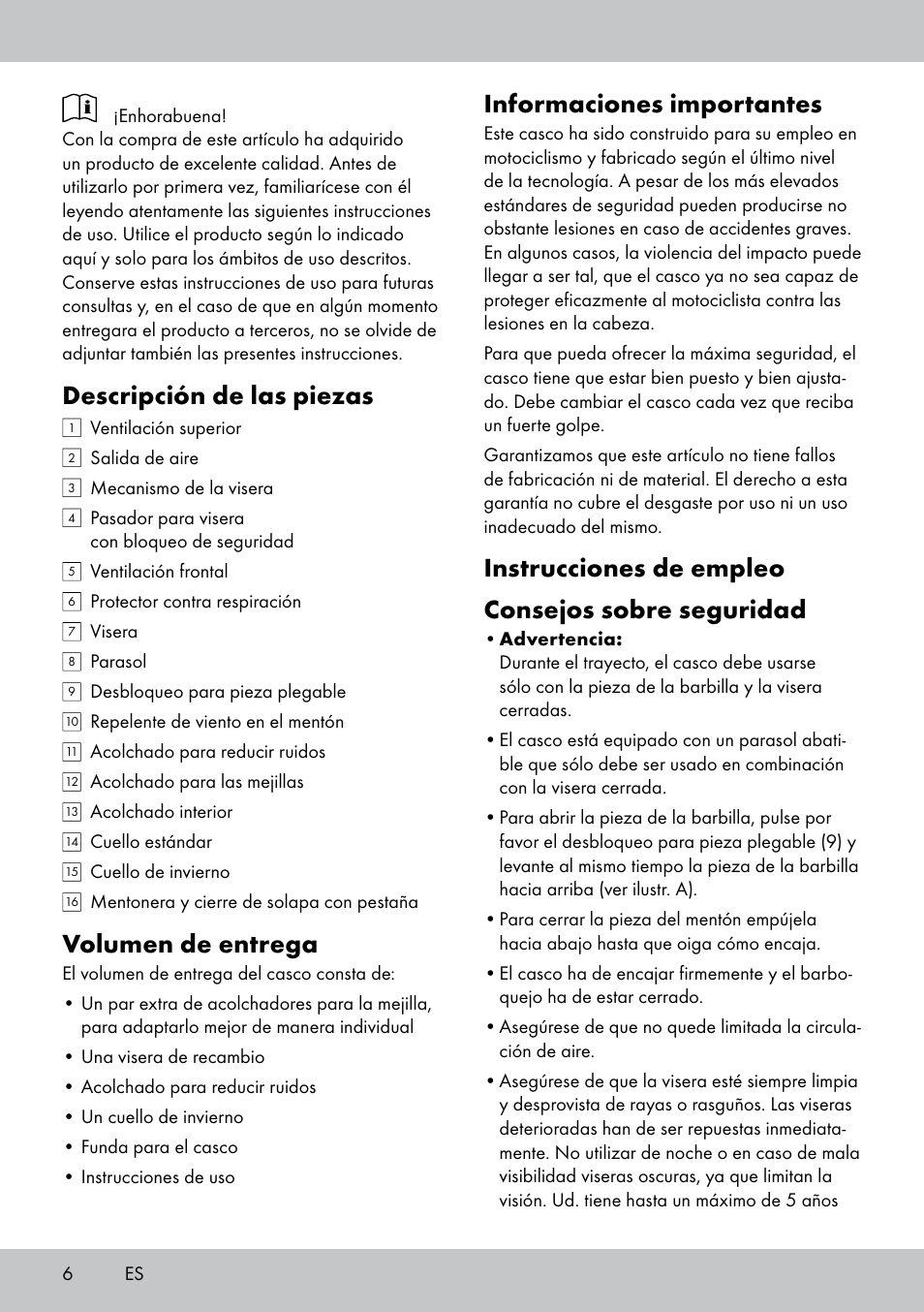 Descripción de las piezas, Volumen de entrega, Informaciones importantes | Instrucciones de empleo consejos sobre seguridad | Crivit DS-MULTIX301 User Manual | Page 4 / 26