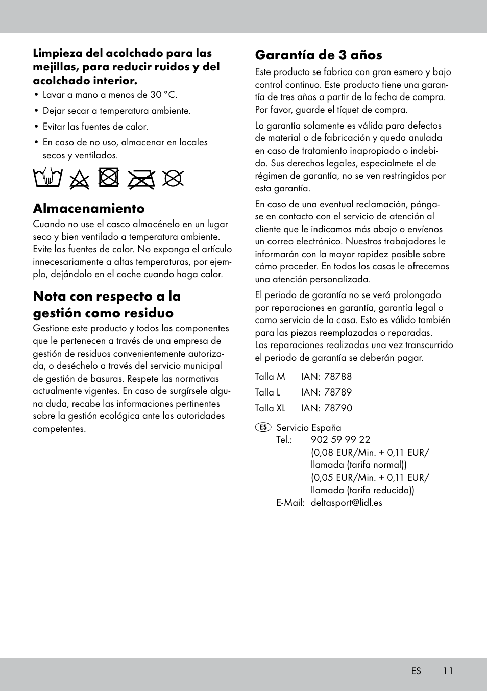 Garantía de 3 años, Almacenamiento, Nota con respecto a la gestión como residuo | Crivit DS-MULTIX301 User Manual | Page 9 / 26