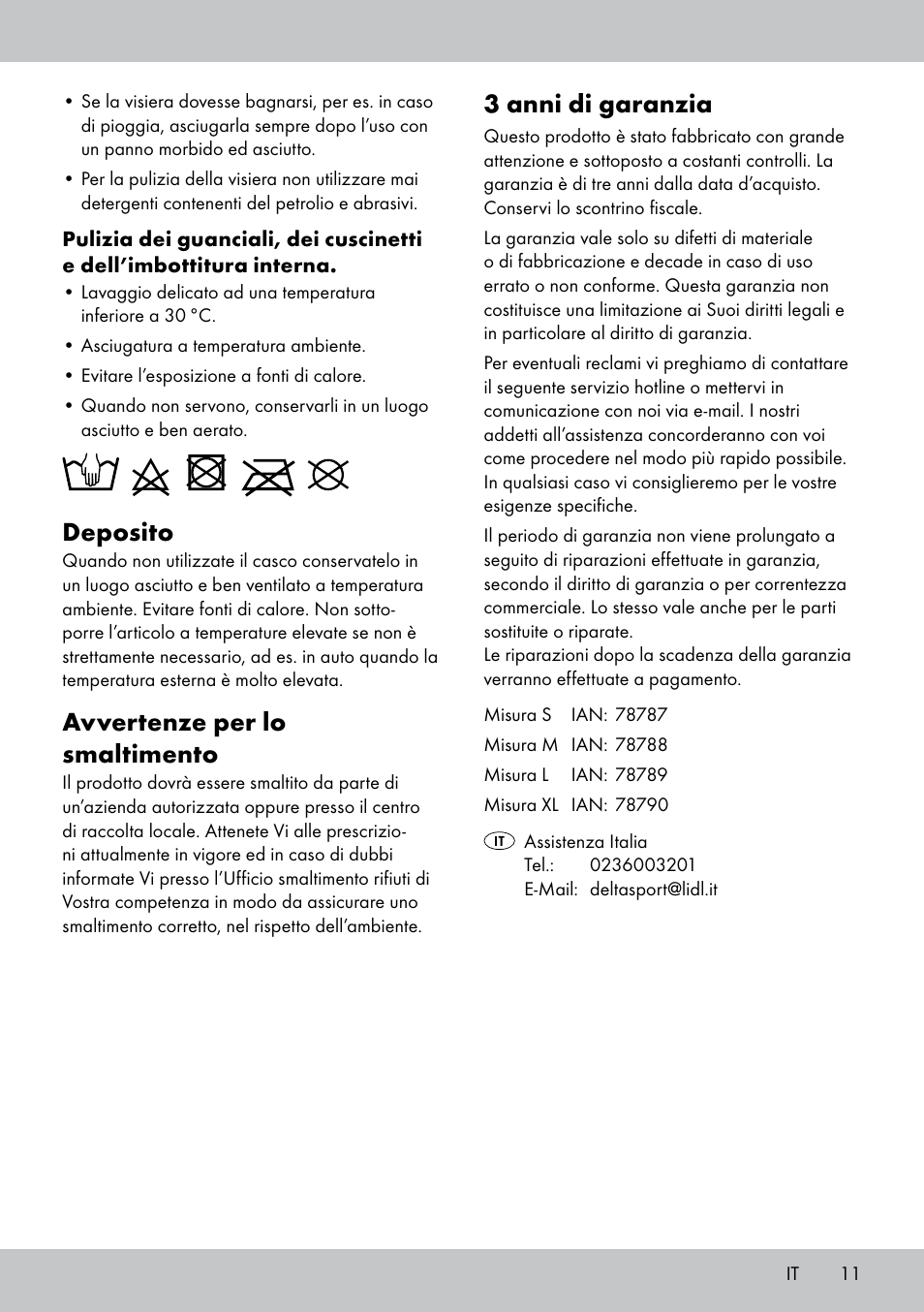 3 anni di garanzia, Deposito, Avvertenze per lo smaltimento | Crivit DS-MULTIX301 User Manual | Page 9 / 26