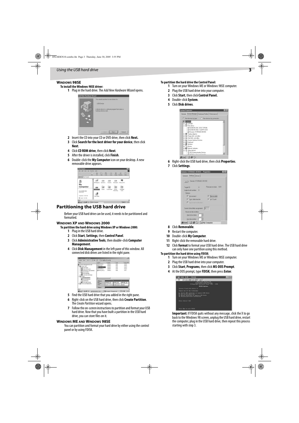 Partitioning the usb hard drive | Dynex DX-HDEN10 User Manual | Page 3 / 12