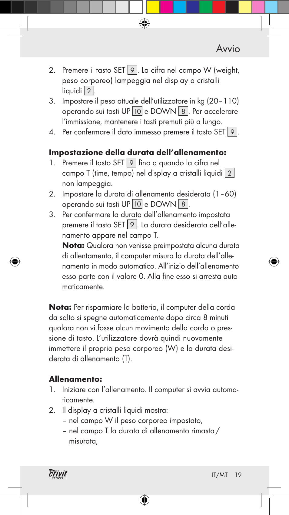 Avvio | Crivit Z31037 User Manual | Page 19 / 46