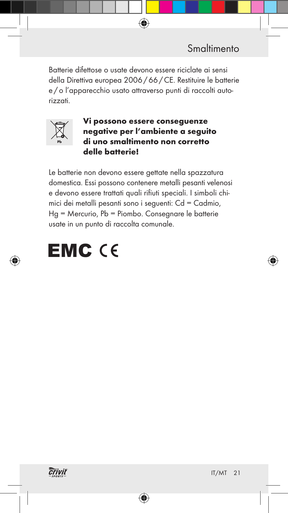 Smaltimento | Crivit Z31037 User Manual | Page 21 / 46
