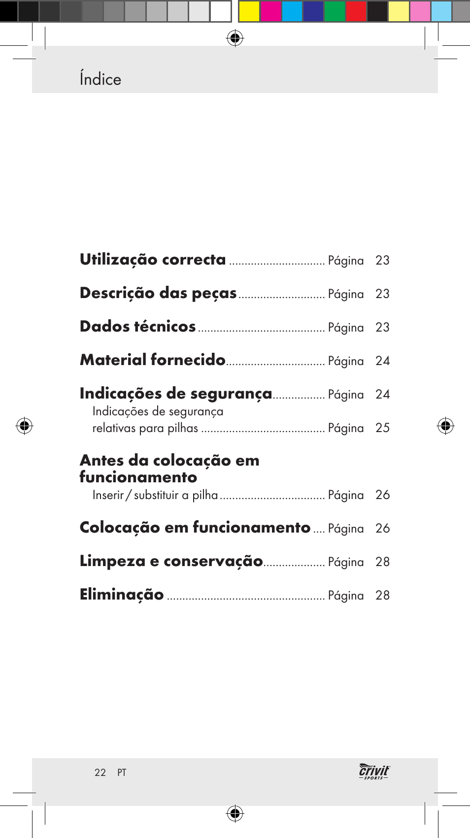 Índice utilização … / descrição das peças / dados | Crivit Z31037 User Manual | Page 22 / 46