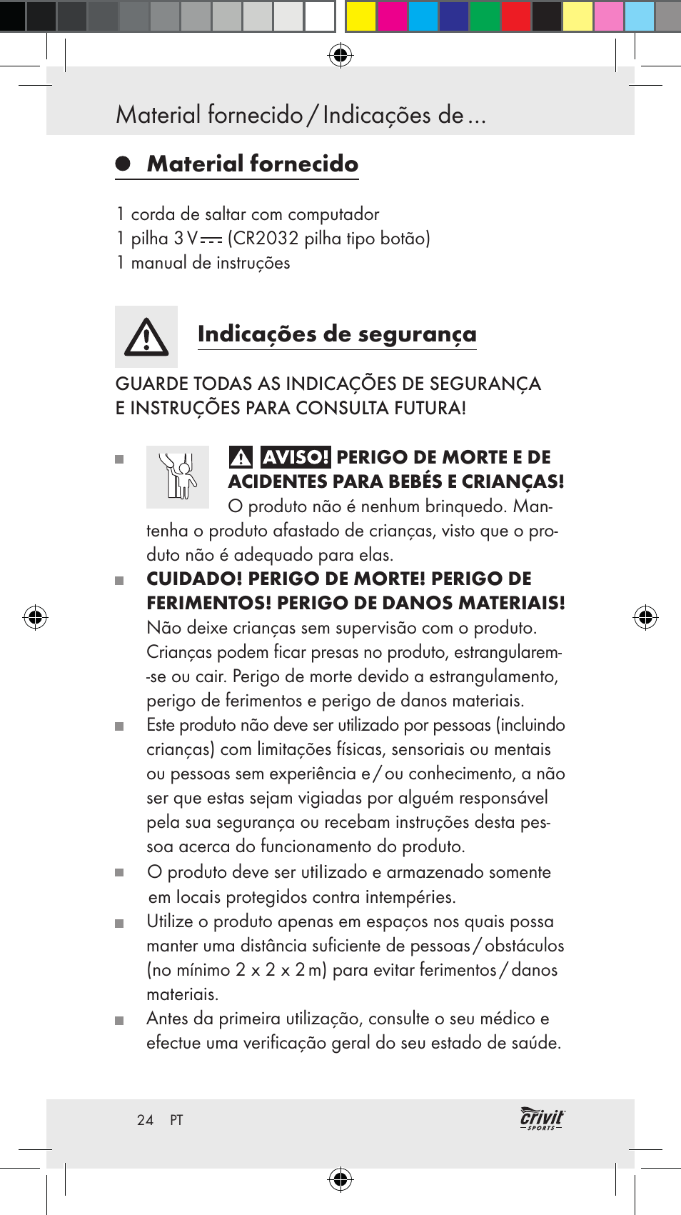Material fornecido / indicações de, Material fornecido, Indicações de segurança | Crivit Z31037 User Manual | Page 24 / 46