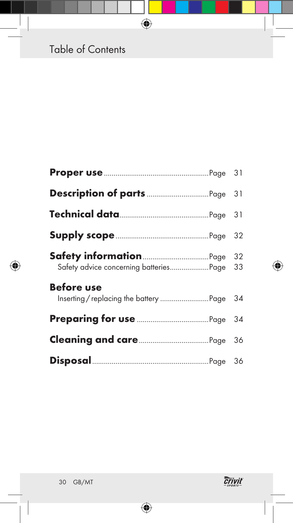 Crivit Z31037 User Manual | Page 30 / 46