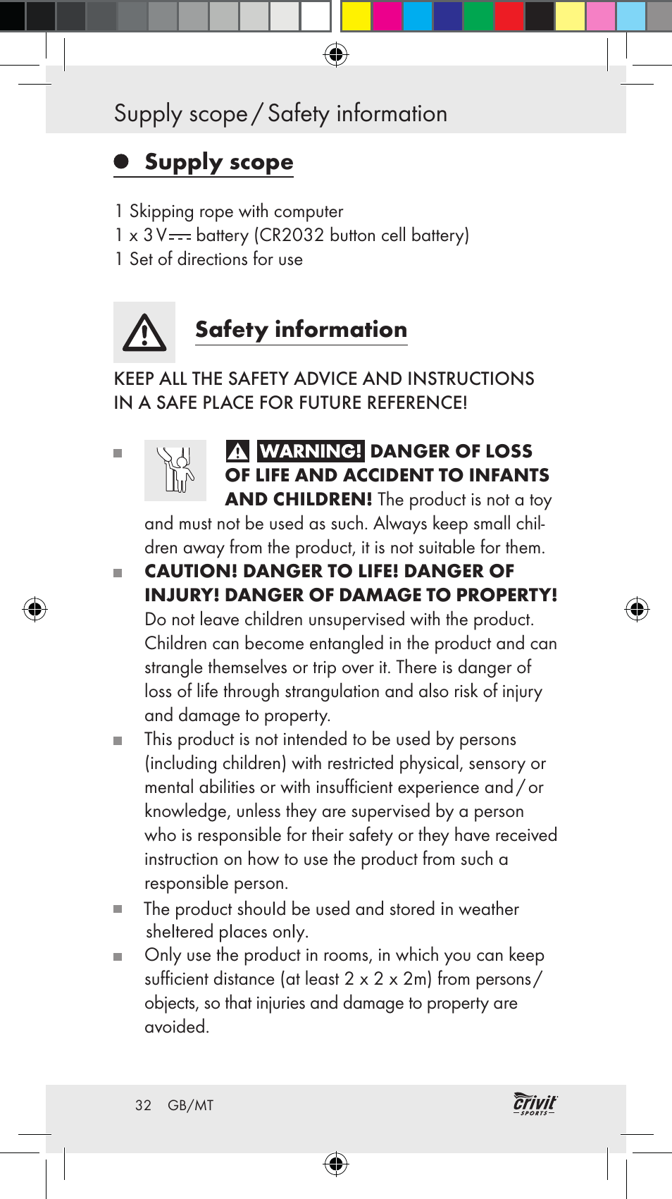 Supply scope / safety information, Supply scope, Safety information | Crivit Z31037 User Manual | Page 32 / 46