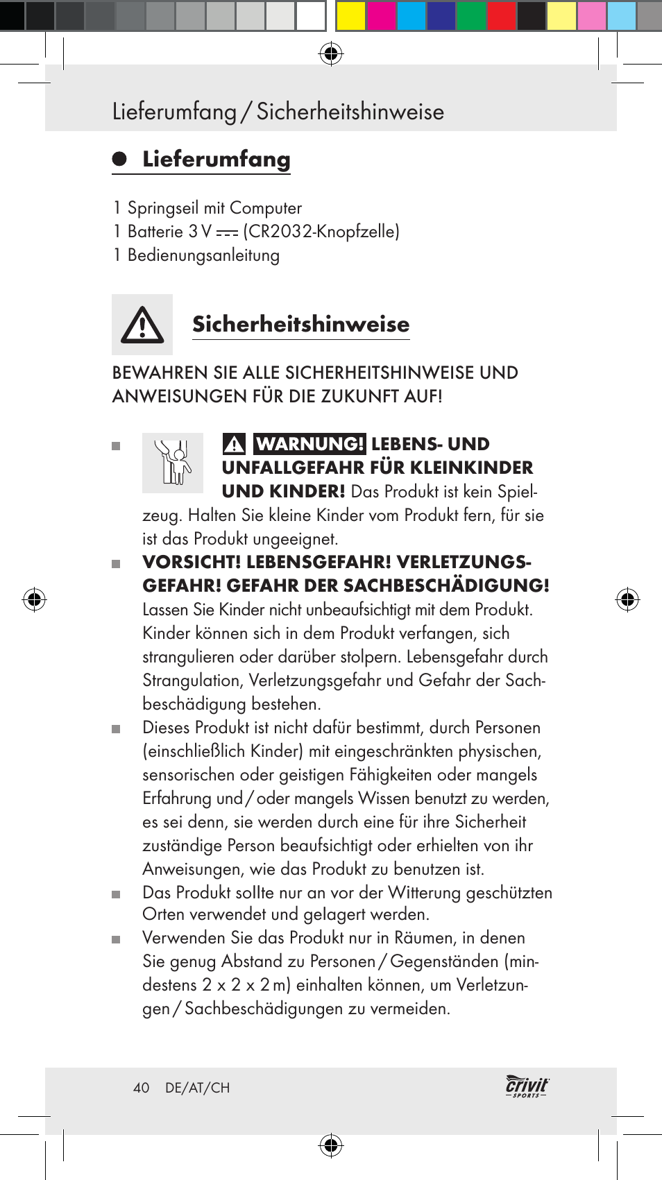 Lieferumfang / sicherheitshinweise, Lieferumfang, Sicherheitshinweise | Crivit Z31037 User Manual | Page 40 / 46