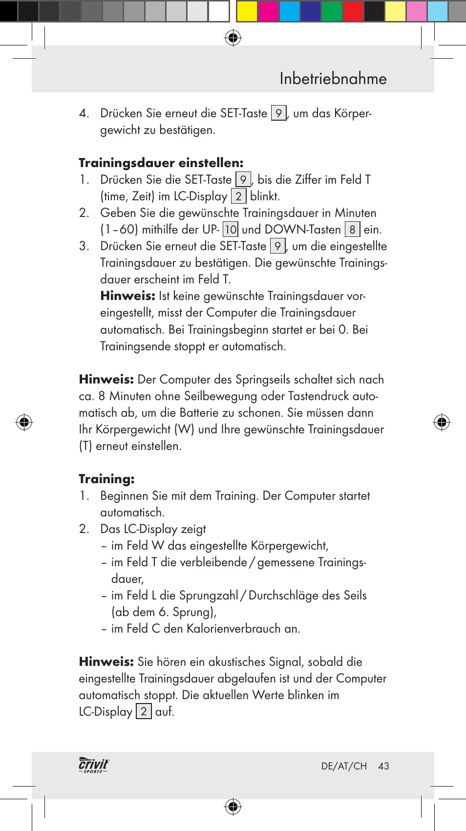 Inbetriebnahme | Crivit Z31037 User Manual | Page 43 / 46