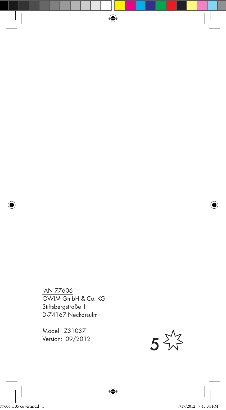 77606 cb5 cover | Crivit Z31037 User Manual | Page 46 / 46