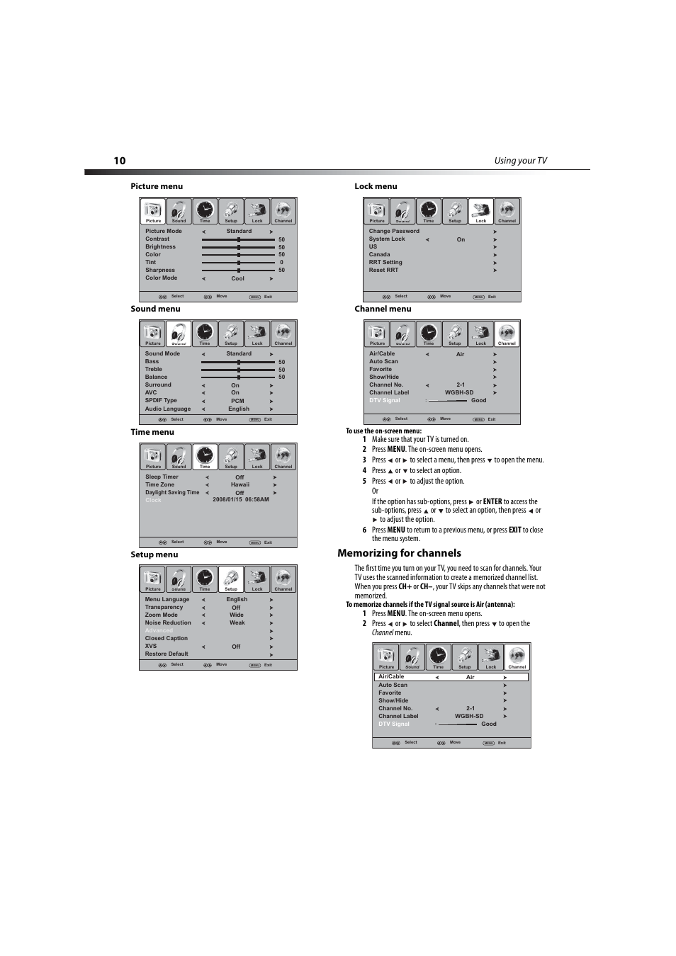 Memorizing for channels, Using your tv | Dynex DX-LCD32-09 User Manual | Page 10 / 76