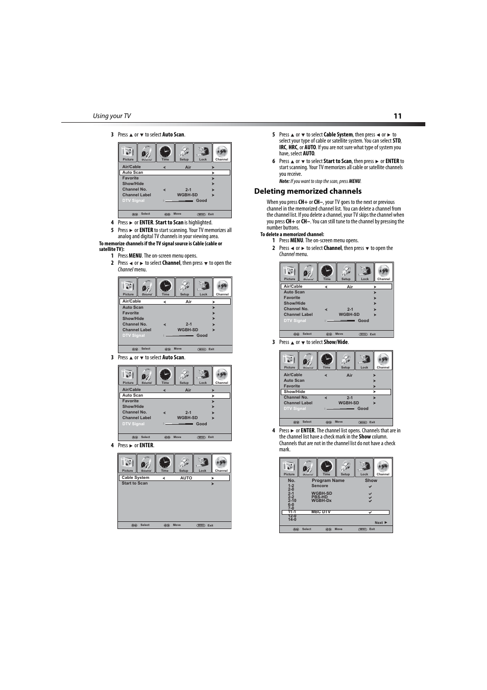 Deleting memorized channels, Using your tv | Dynex DX-LCD32-09 User Manual | Page 11 / 76