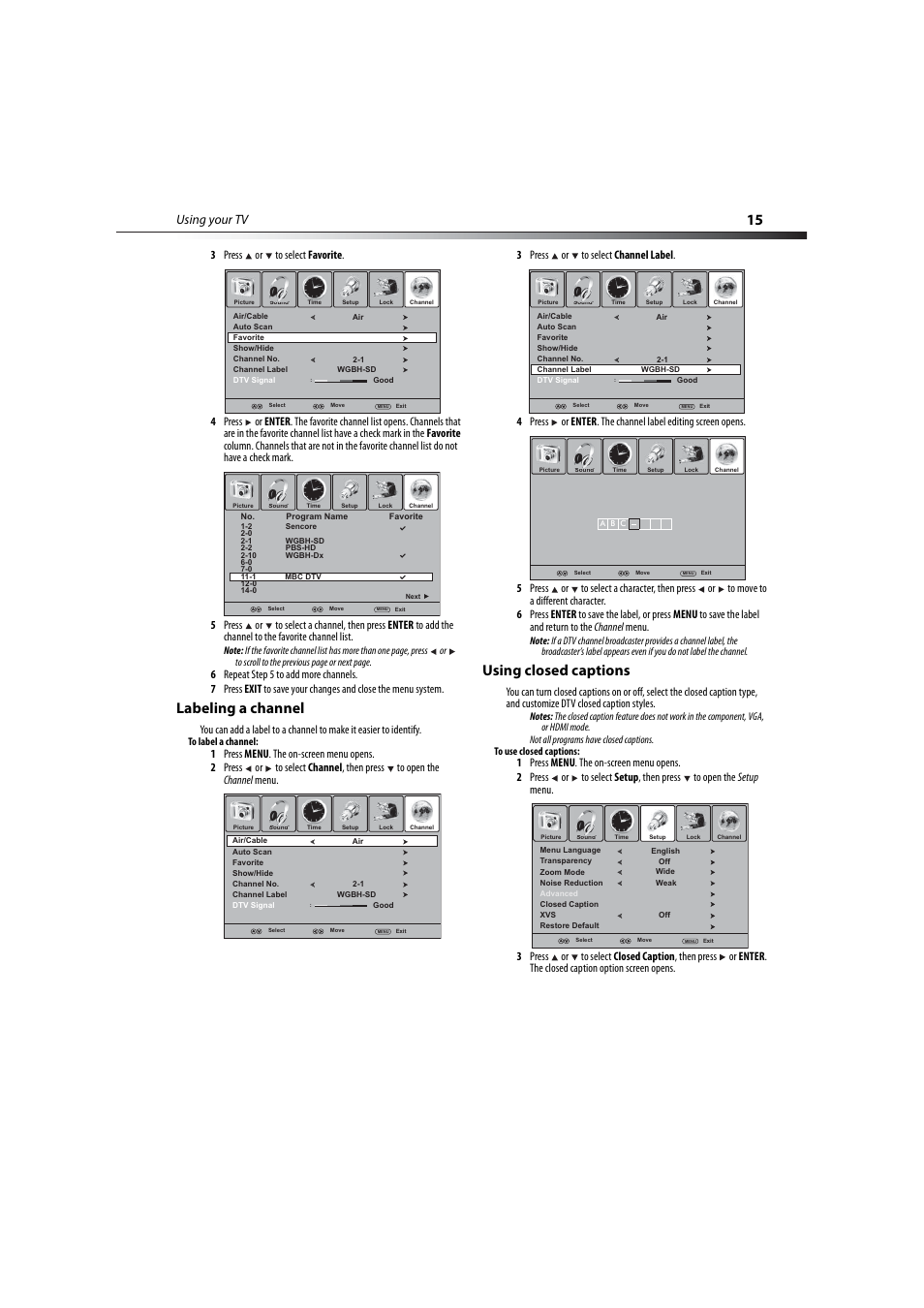 Labeling a channel, Using closed captions, Labeling a channel using closed captions | Using your tv | Dynex DX-LCD32-09 User Manual | Page 15 / 76