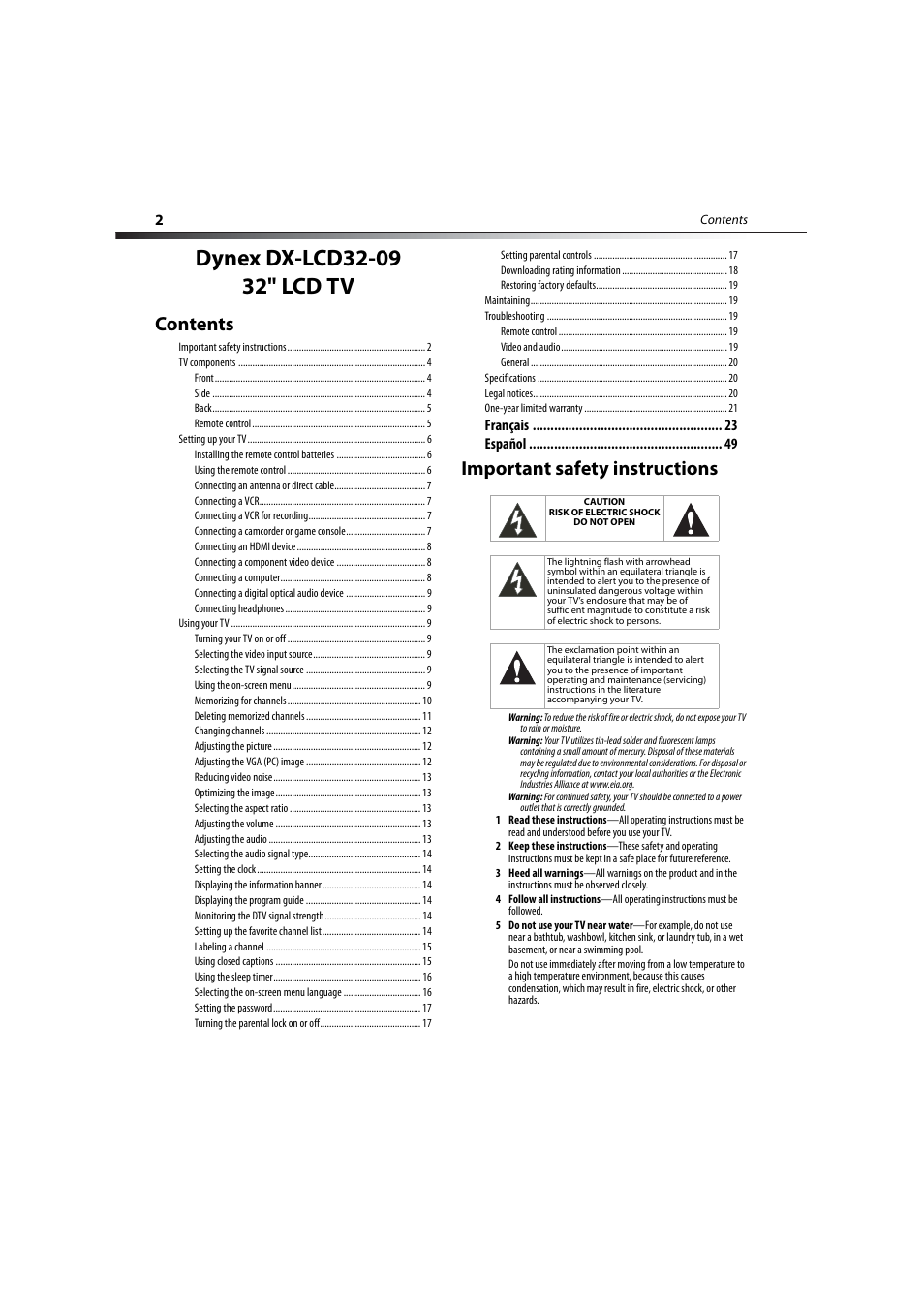 Dynex DX-LCD32-09 User Manual | Page 2 / 76