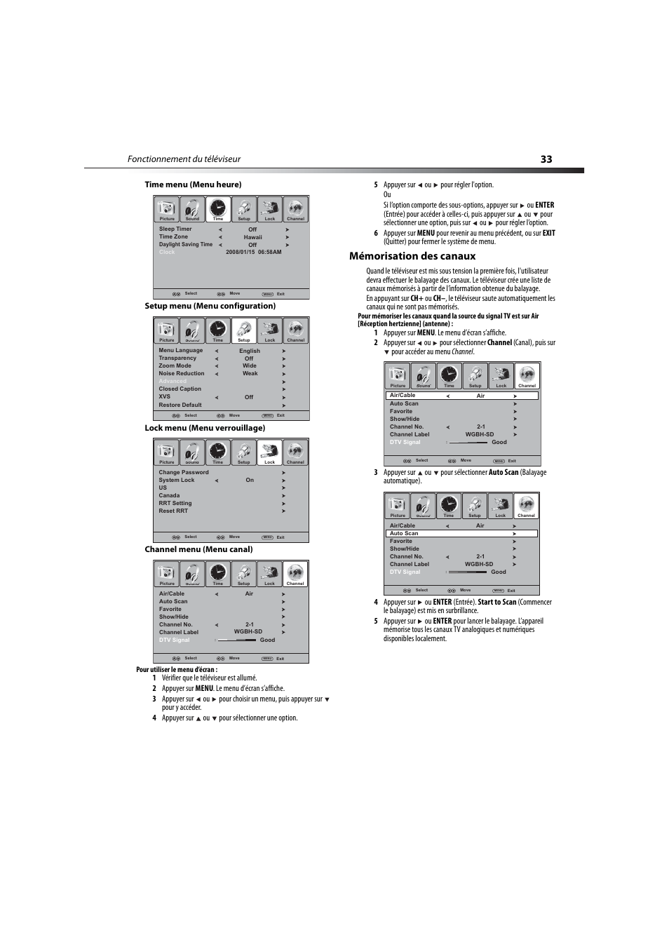 Mémorisation des canaux, Fonctionnement du téléviseur | Dynex DX-LCD32-09 User Manual | Page 33 / 76