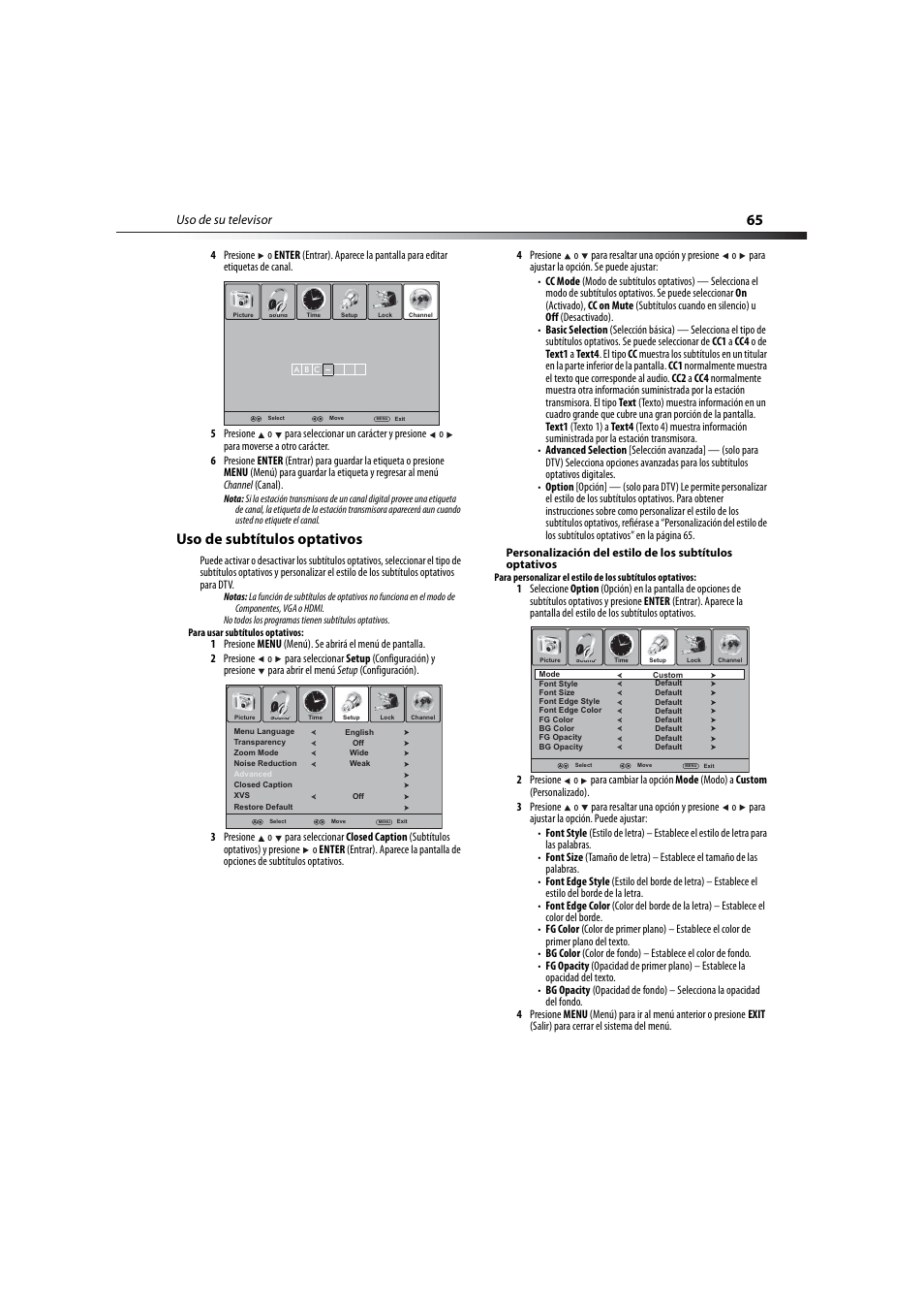 Uso de subtítulos optativos, Uso de su televisor | Dynex DX-LCD32-09 User Manual | Page 65 / 76