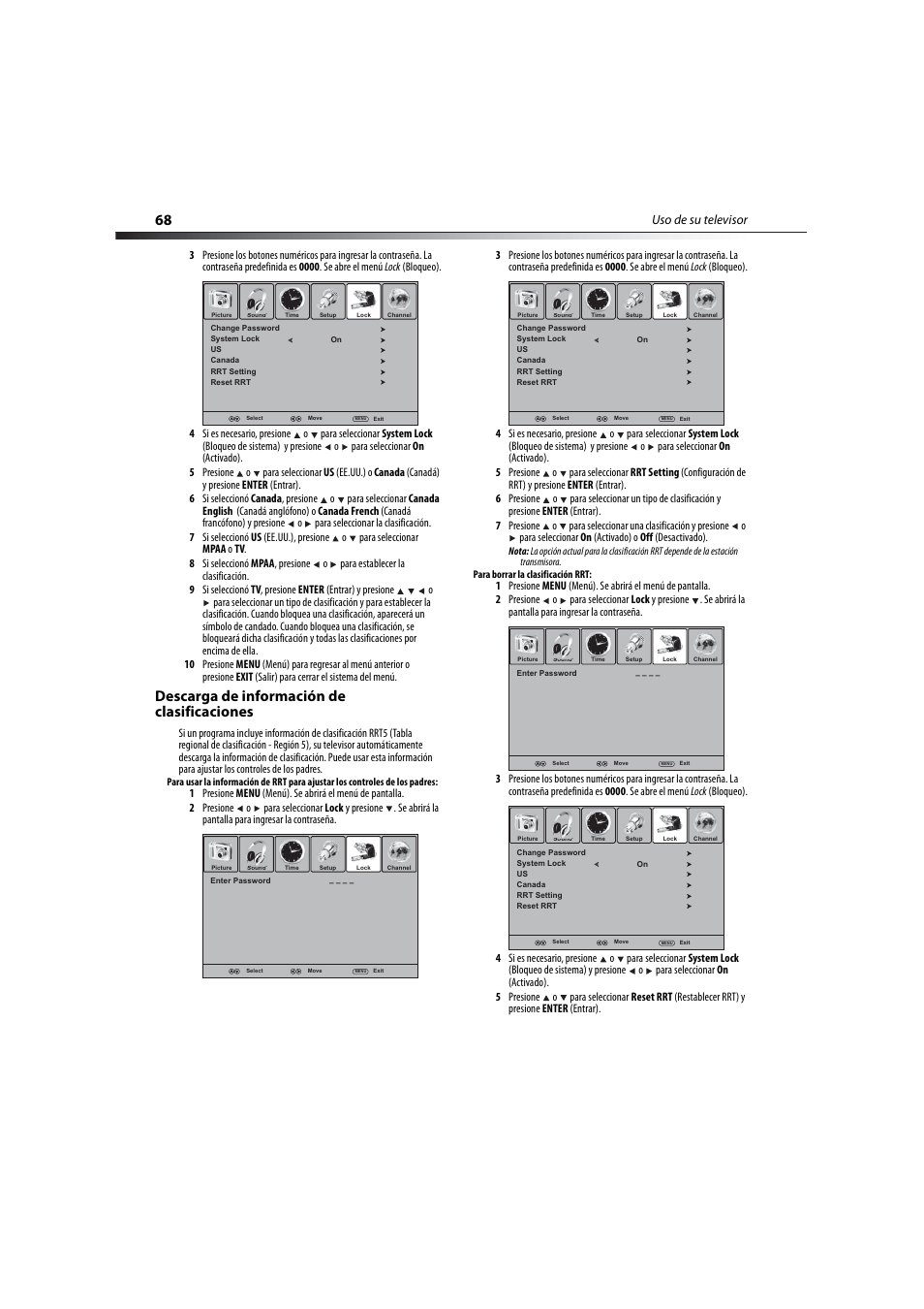 Descarga de información de clasificaciones, Uso de su televisor | Dynex DX-LCD32-09 User Manual | Page 68 / 76