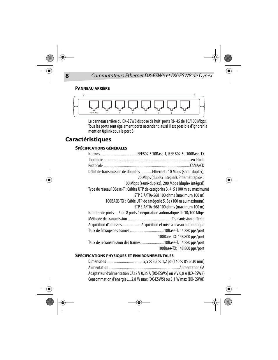 Caractéristiques | Dynex DX-ESW5 User Manual | Page 8 / 14