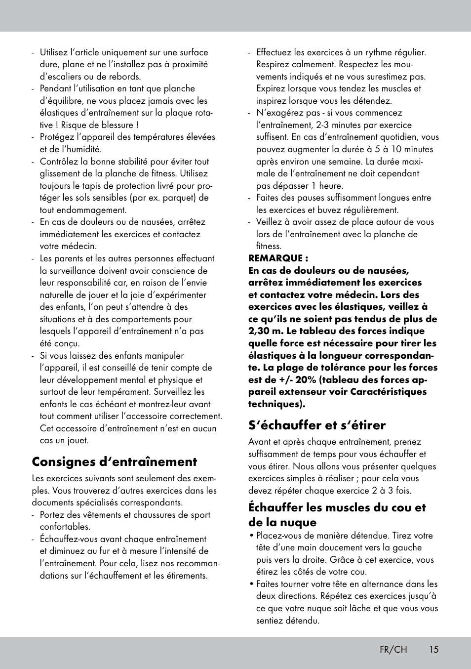 Consignes d‘entraînement, S‘échauffer et s‘étirer, Échauffer les muscles du cou et de la nuque | Crivit FB-1539 User Manual | Page 15 / 48