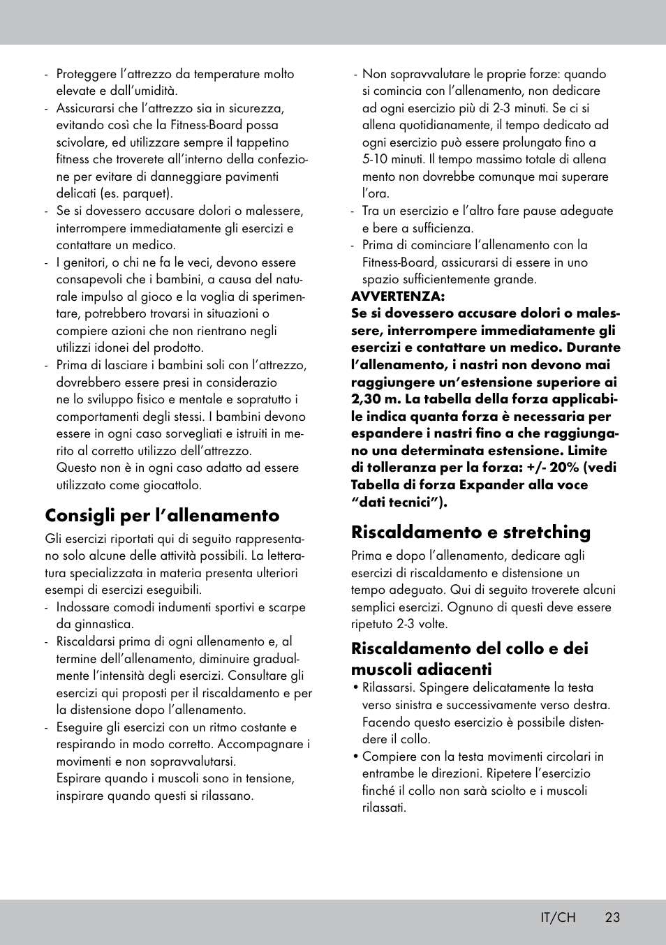 Consigli per l’allenamento, Riscaldamento e stretching, Riscaldamento del collo e dei muscoli adiacenti | Crivit FB-1539 User Manual | Page 23 / 48