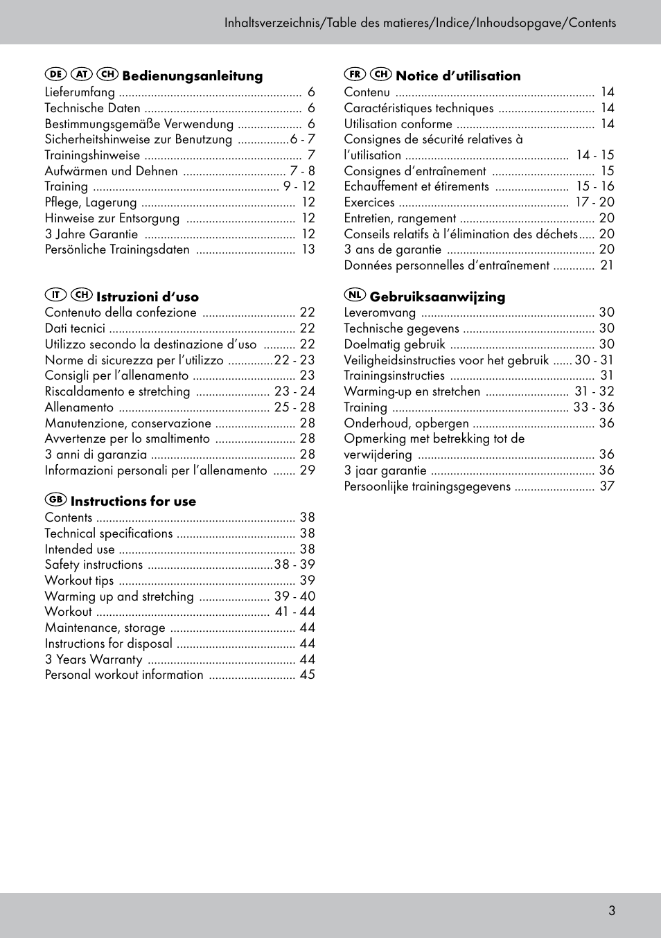 Crivit FB-1539 User Manual | Page 3 / 48