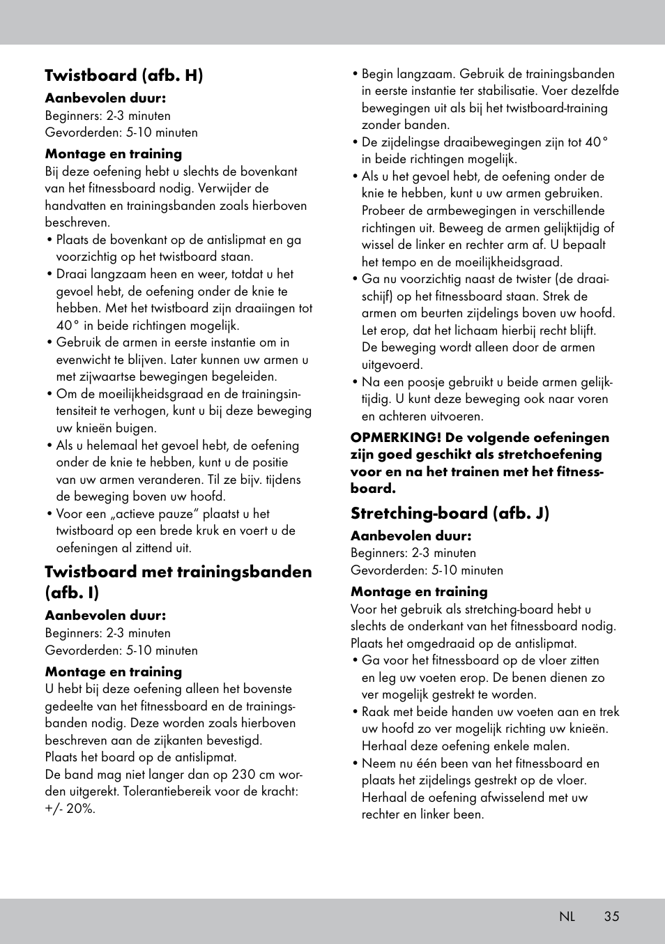 Twistboard (afb. h), Twistboard met trainingsbanden (afb. i), Stretching-board (afb. j) | Crivit FB-1539 User Manual | Page 35 / 48