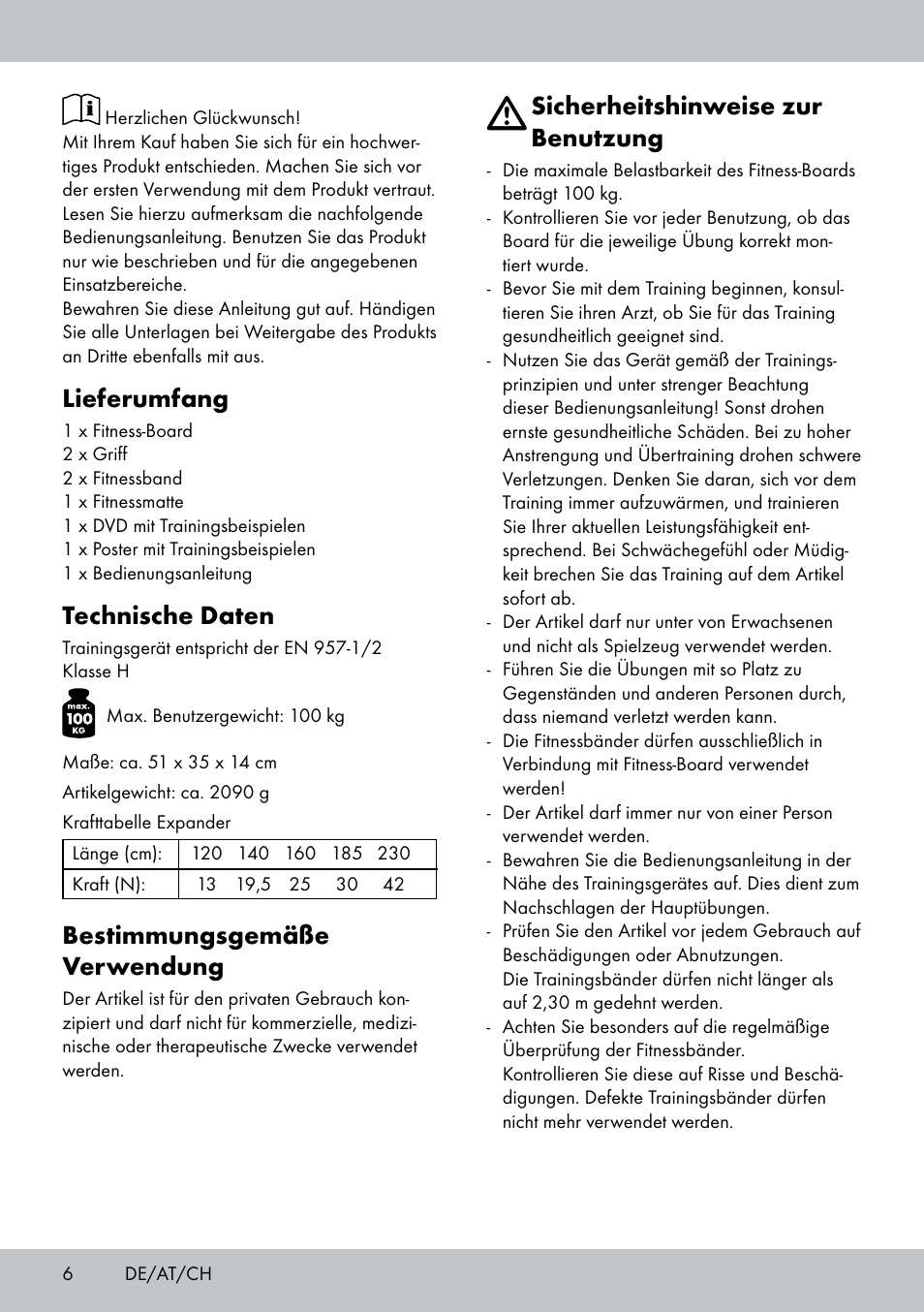 Lieferumfang, Technische daten, Bestimmungsgemäße verwendung | Sicherheitshinweise zur benutzung | Crivit FB-1539 User Manual | Page 6 / 48