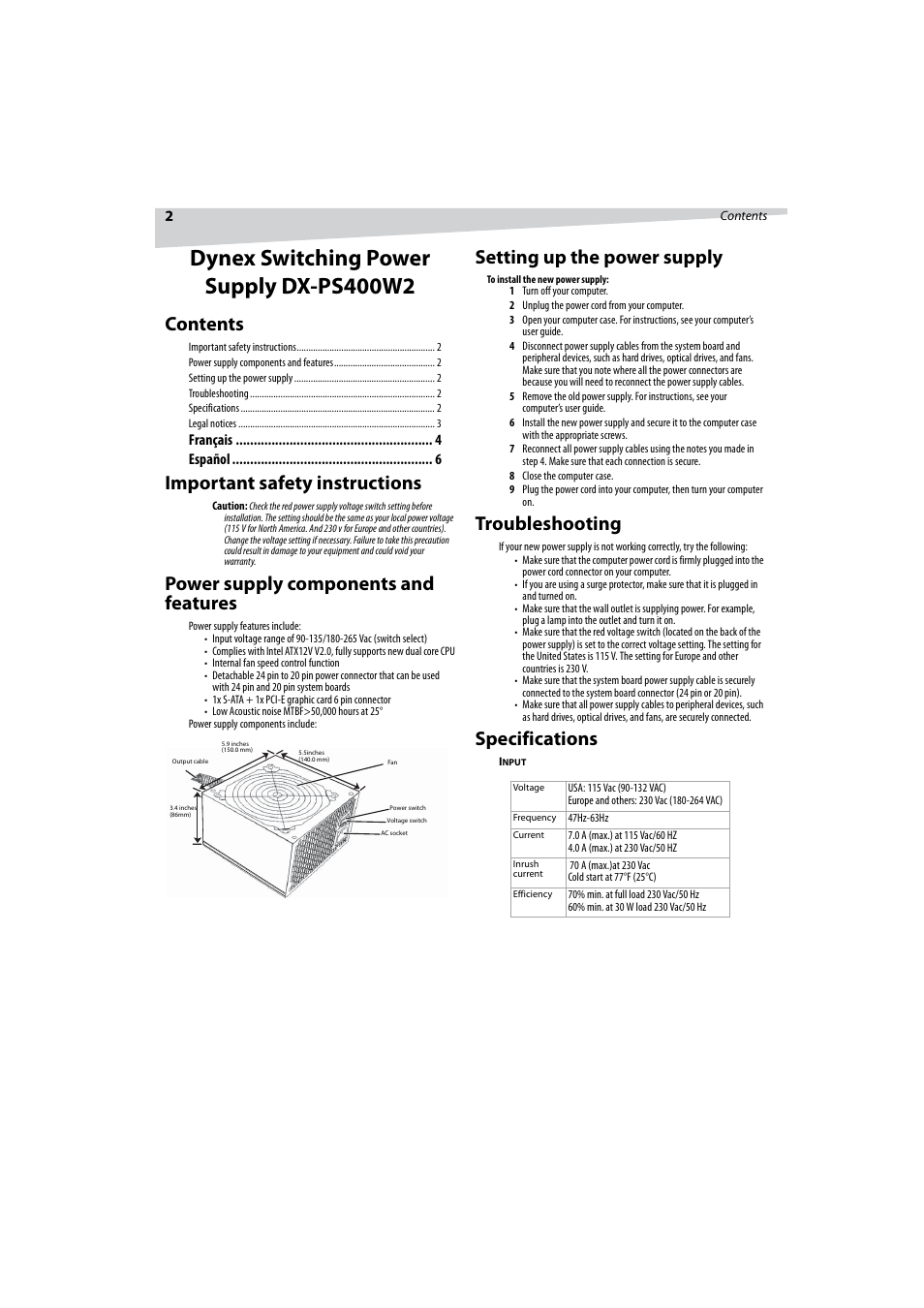 Dynex DX-PS400W2 User Manual | Page 2 / 8