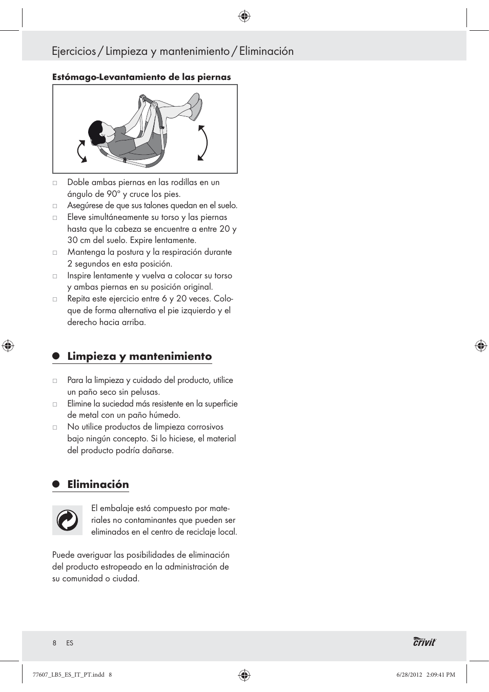 Limpieza y mantenimiento, Eliminación | Crivit Z30601 User Manual | Page 10 / 36