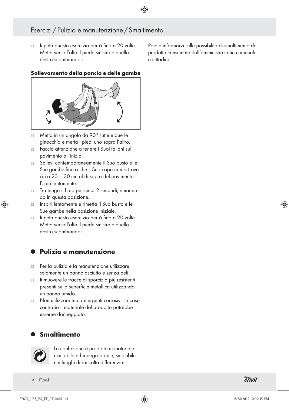 Esercizi / pulizia e manutenzione / smaltimento, Pulizia e manutenzione, Smaltimento | Crivit Z30601 User Manual | Page 16 / 36