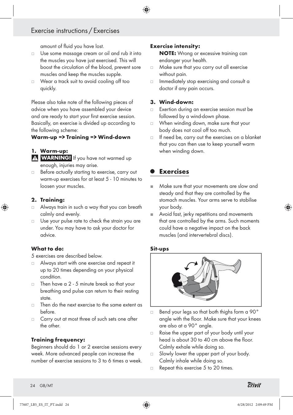 Exercise instructions / exercises, Exercises | Crivit Z30601 User Manual | Page 26 / 36