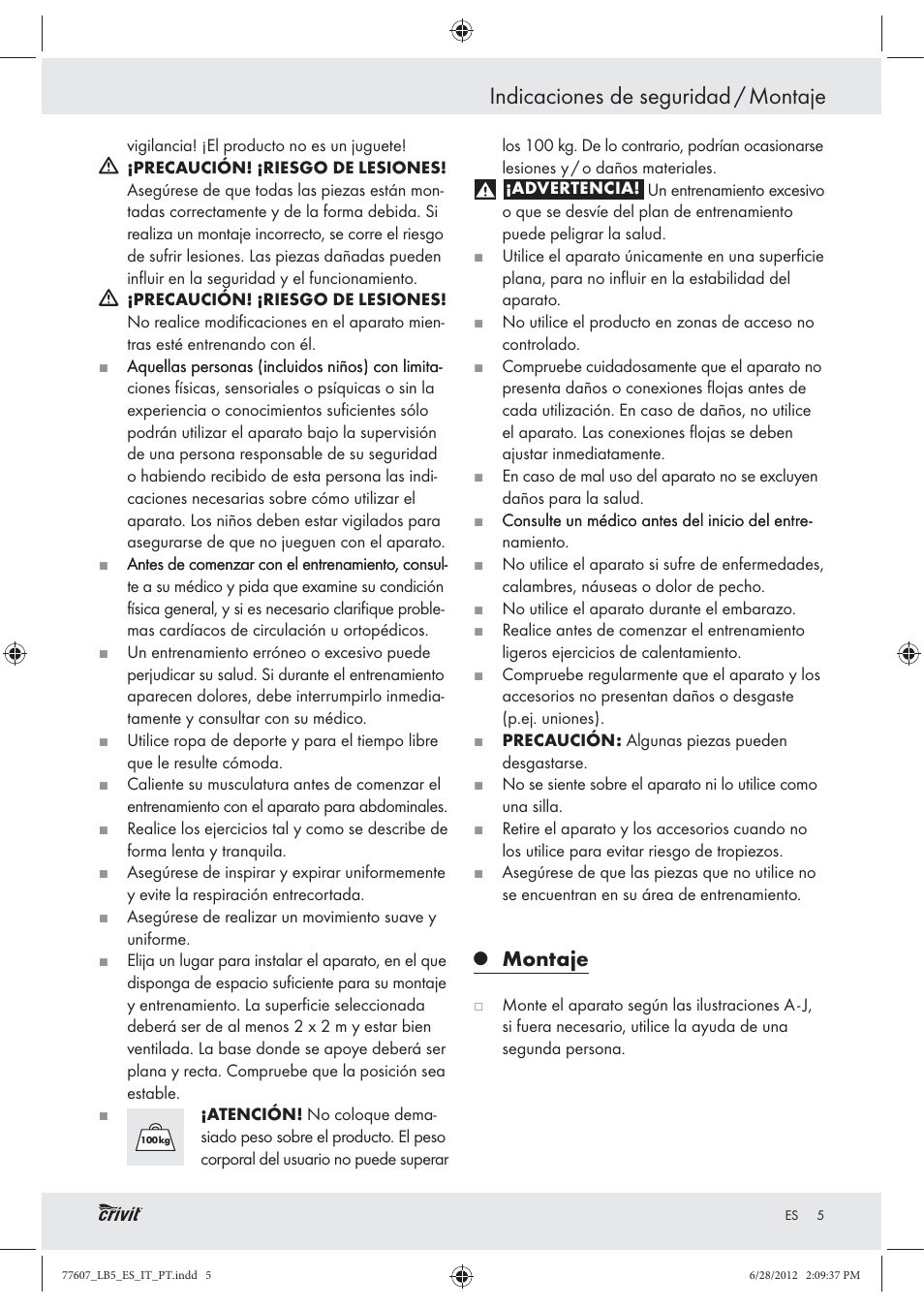 Indicaciones de seguridad / montaje, Montaje | Crivit Z30601 User Manual | Page 7 / 36
