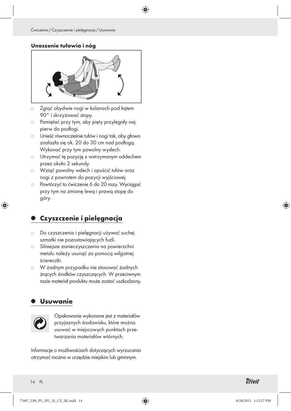 Czyszczenie i pielęgnacja, Usuwanie | Crivit Z30601 User Manual | Page 16 / 48