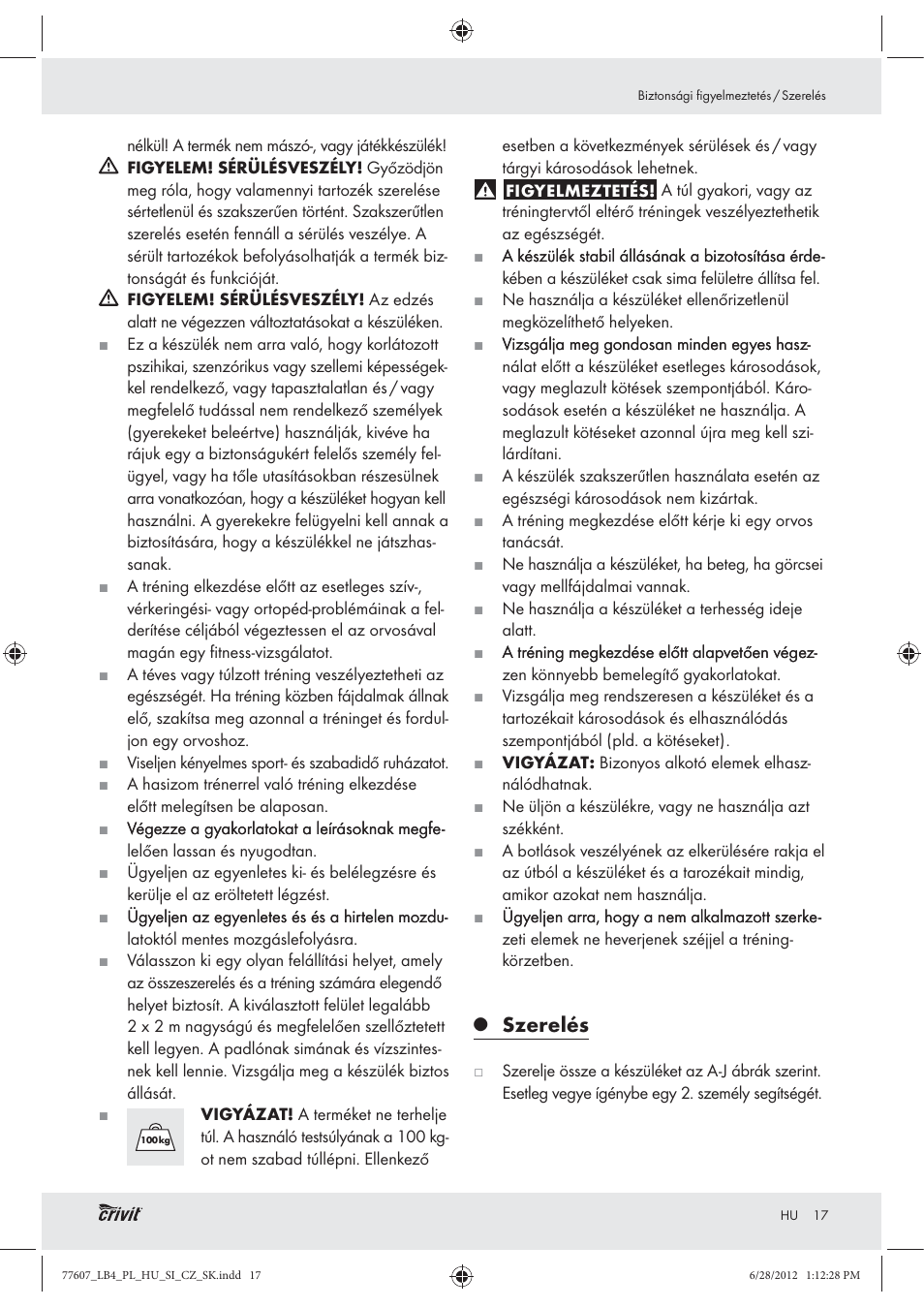 Szerelés | Crivit Z30601 User Manual | Page 19 / 48